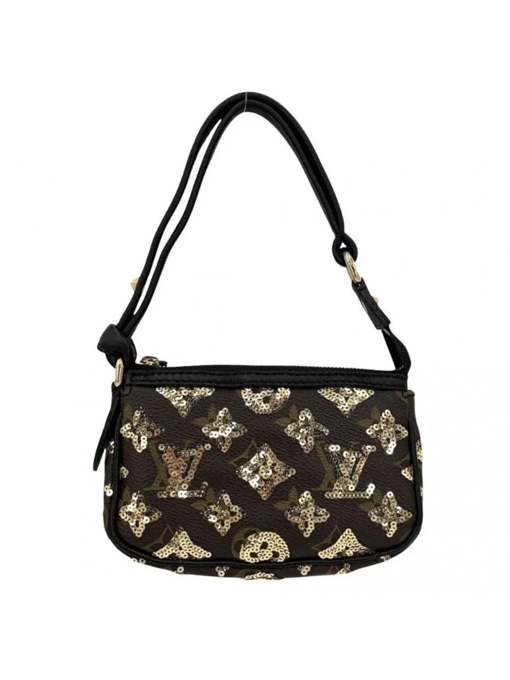 Louis Vuitton Handbag Monogram Eclipse Sequin Mini Pochette Brown Black Gold